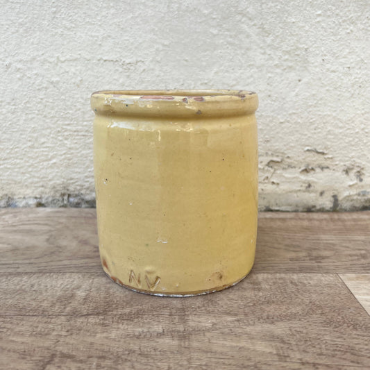 Antique French Confit Pot Yellow Terracotta Glazed Crock AV Maker 1512241 Unmarked
