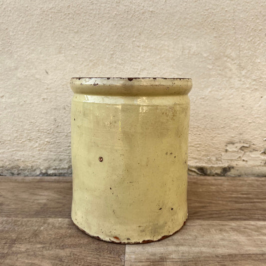 HANDMADE GLAZED YELLOW ANTIQUE FRENCH CONFIT JAM POT SMALL TERRACOTTA 6" 1210246 - Fleamarketfrance