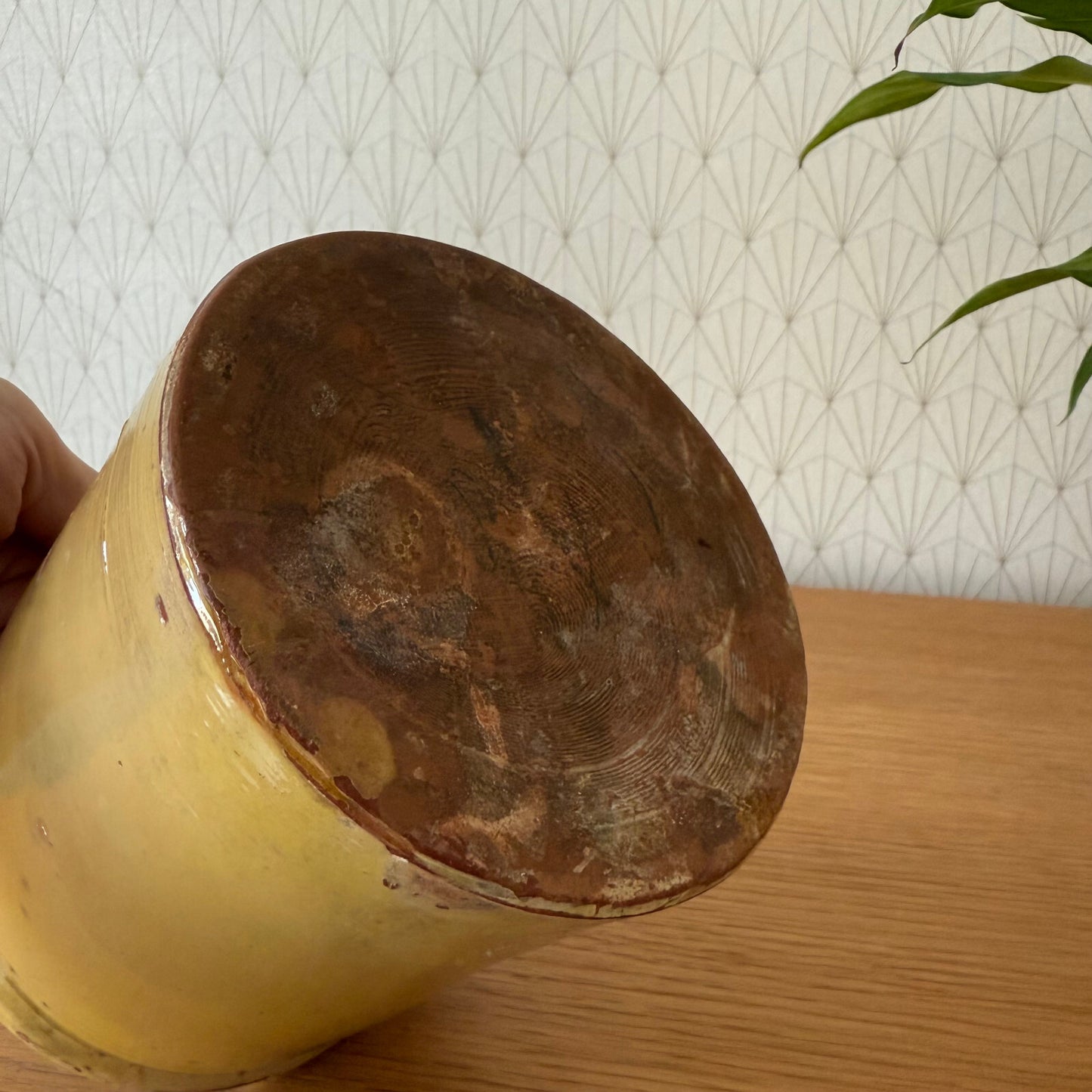 HANDMADE GLAZED YELLOW ANTIQUE FRENCH CONFIT JAM POT SMALL TERRACOTTA 2904252