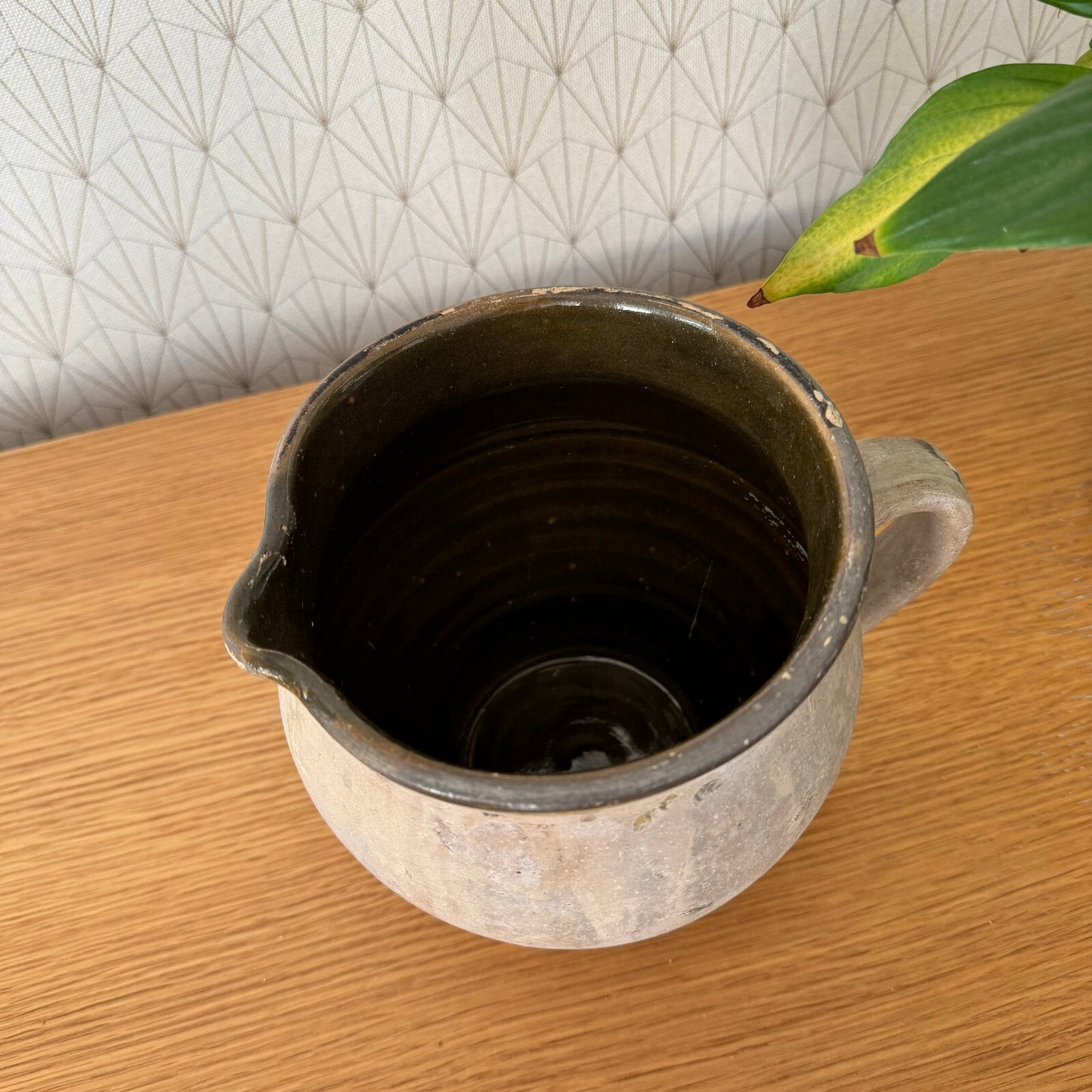 French Vintage Pottery Pitcher Stoneware Jug Rustic Farmhouse 15062418 Unmarked
