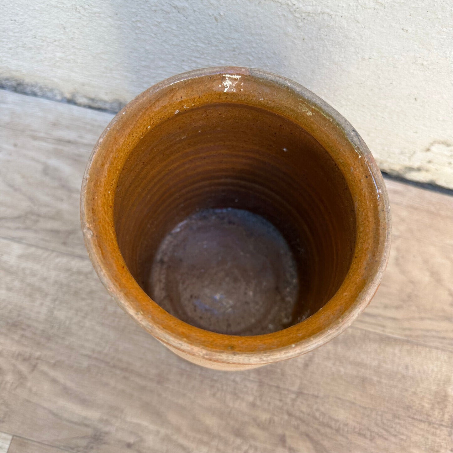 HANDMADE GLAZED TERRA COTTA ANTIQUE FRENCH CONFIT POT 6 1/4" 1108232 - Fleamarketfrance