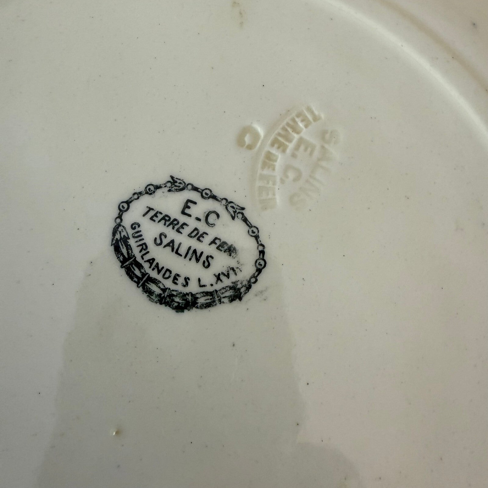Antique French Ironstone Plates Salins Louis XVI Garland 19th C 0505252 salins