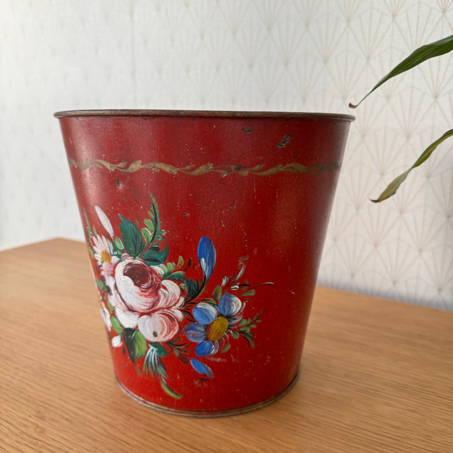 French Tole Planter Red Hand Painted Floral Napoleon III Vintage 15062422 Fleamarketfrance