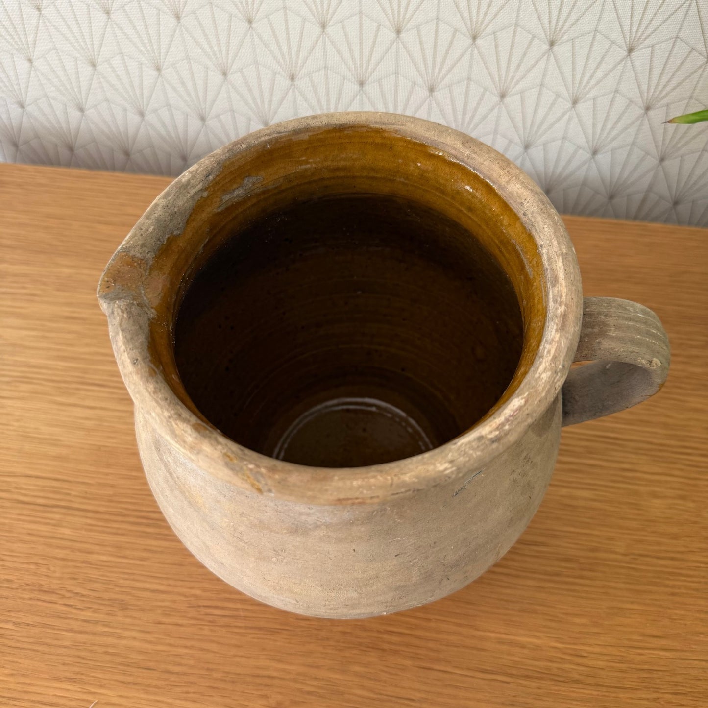 HANDMADE GLAZED ANTIQUE FRENCH STONEWARE JUG PITCHER 23072513