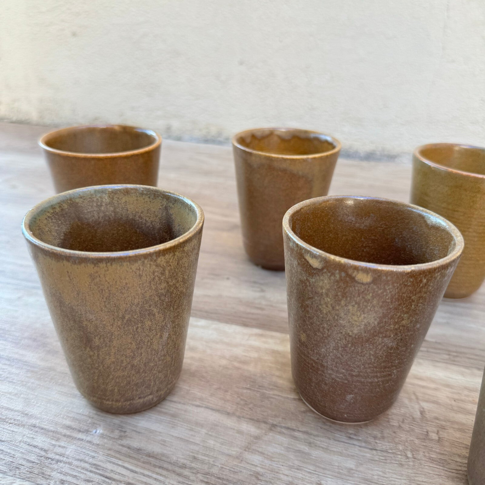 French Vintage Digoin Stoneware Cups Set of 8 Brown Ceramic Glasses 1201255 Digoin
