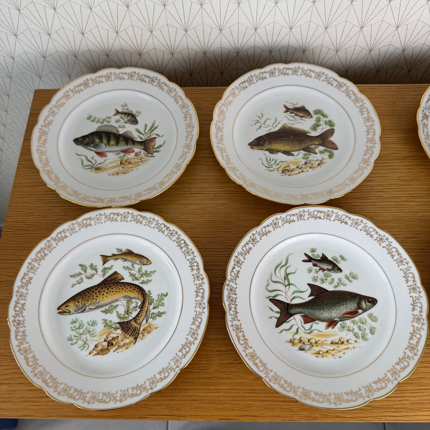 Vintage Bavarian Vintage set of 12 Fish Porcelain Dinner Plates tray 2710255
