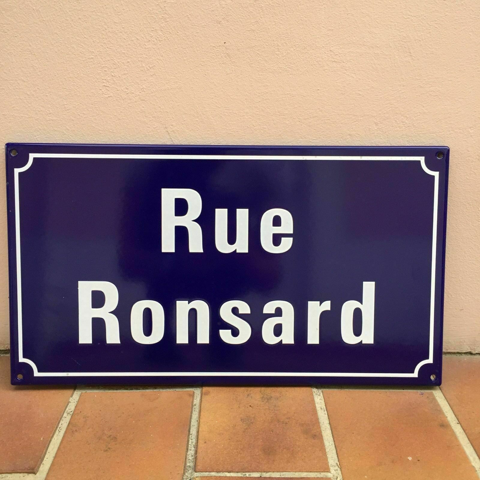 Vintage French Enamel Street Sign Rue Ronsard Blue White 45x25cm Fleamarketfrance