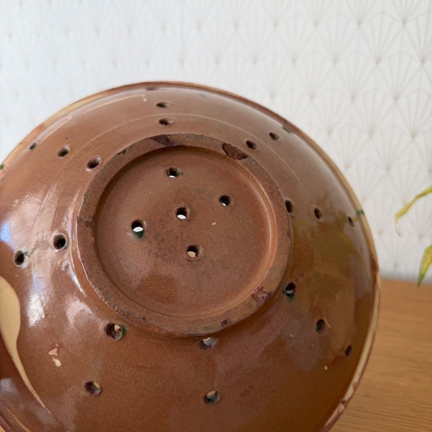 Vintage French Pottery Glazed Fruit Bowl Perforated Drying Dish 1606265 Unmarked