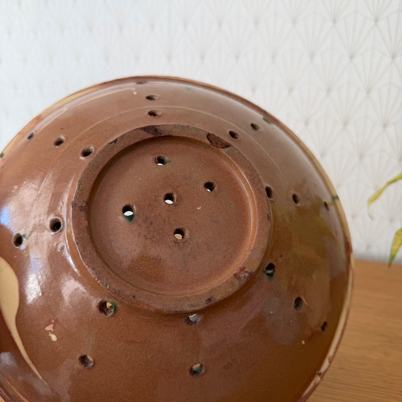 Vintage French Pottery Glazed Fruit Bowl Perforated Drying Dish 1606265 Unmarked