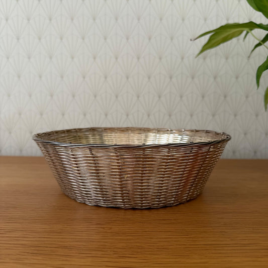 French Silverplate Woven Wire Bread Basket Vintage Metal Bowl 2101268 Unbranded