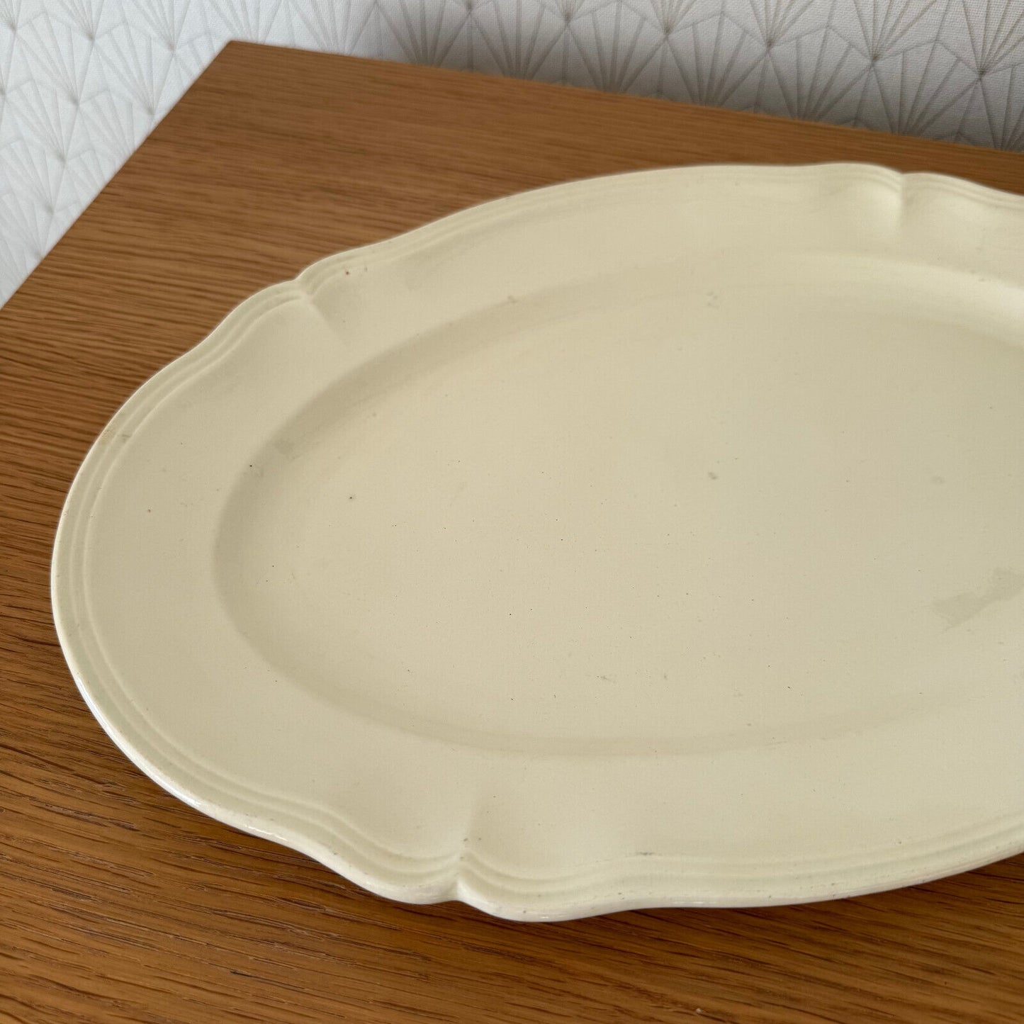 Vintage French Beige Sarreguemines Diggoin 16"  Oval Tray Serving Dish 09022524 - Fleamarketfrance