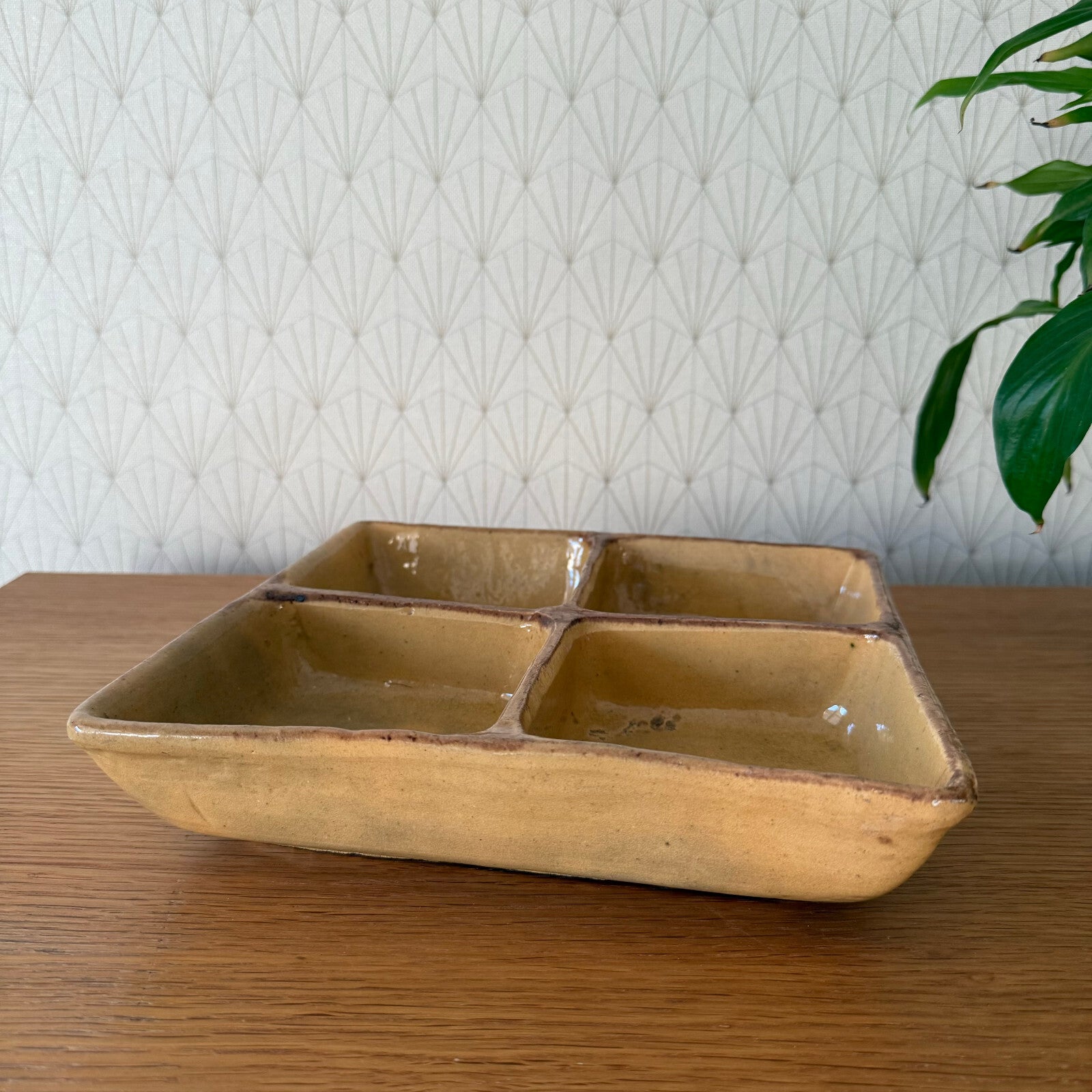 French Ceramic Divided Dish Vintage Yellow Appetizer Serving Bowl 0901257 Unbranded
