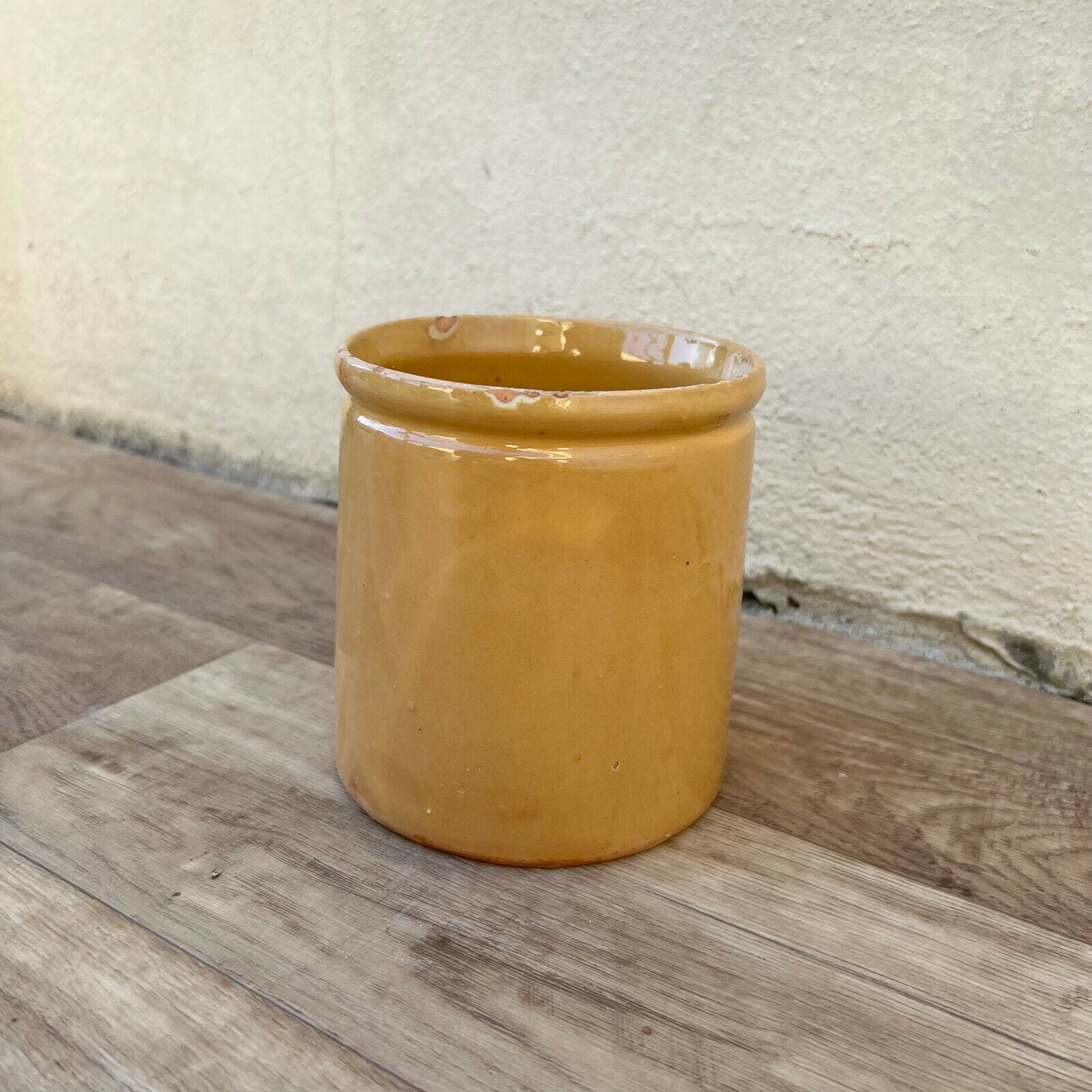 HANDMADE GLAZED YELLOW ANTIQUE FRENCH CONFIT POT SMALL TERRACOTTA 2502228 - Fleamarketfrance