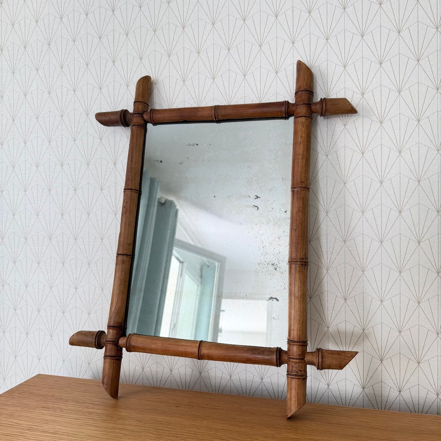 Vintage French wood faux bamboo  WALL-HANGING MIRROR 0210253