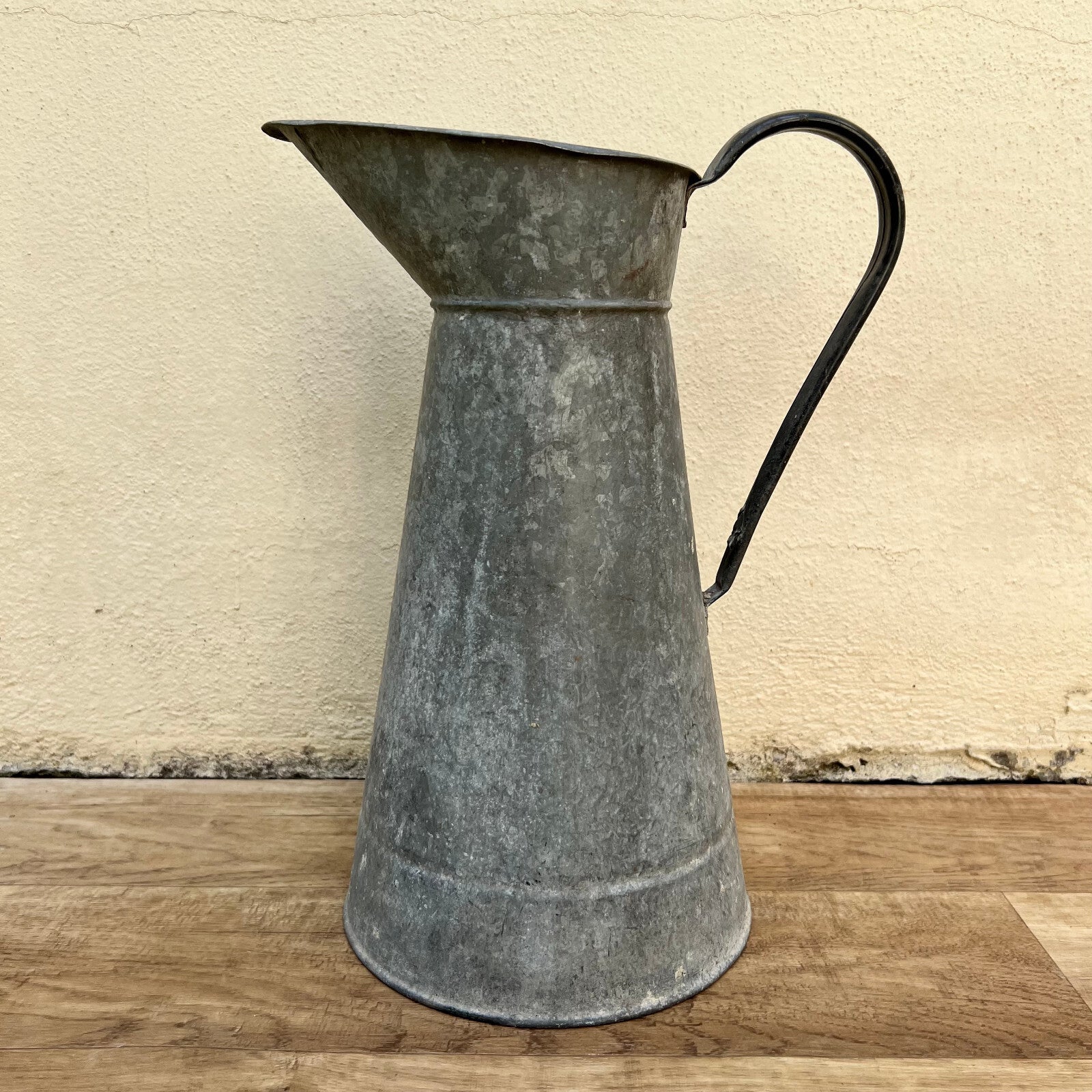 Antique French Zinc Pitcher Water Jug Early 1900s Galvanized 14.25" 0907223 Fleamarketfrance