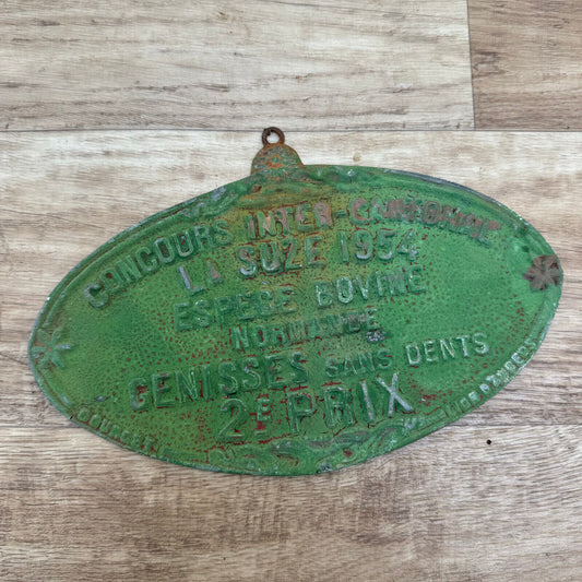 FRENCH VINTAGE AGRICULTURE PLAQUE TROPHY AWARD ANIMALS PRIZE SIGN 1954 1909244 - Fleamarketfrance