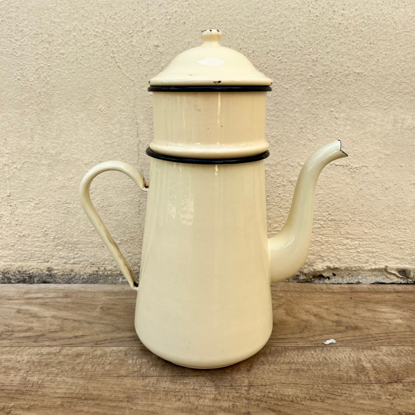 Vintage French Enamelware enameled beige Enamel Coffee Pot 26052213 - Fleamarketfrance