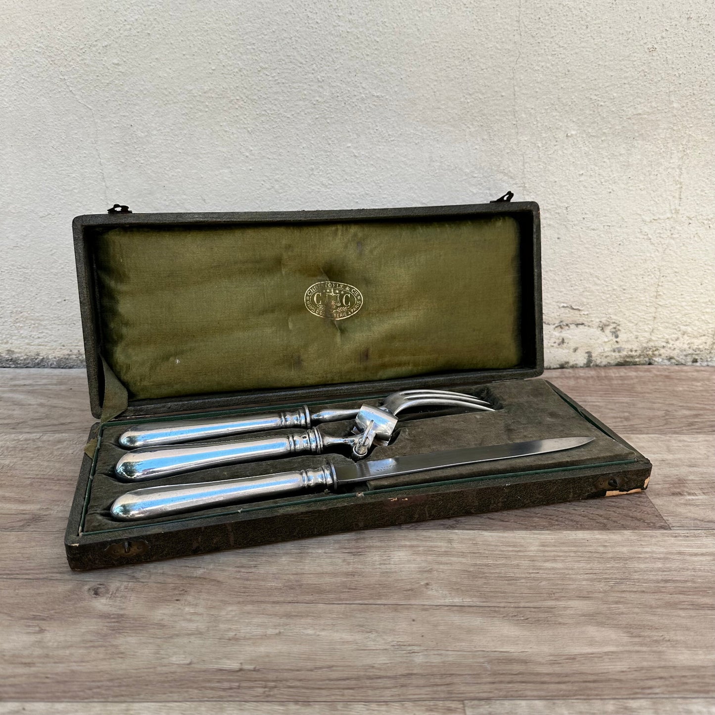 Vintage Christofle Carving Set 3 Piece Silverplate French Box 2109231 Fleamarketfrance