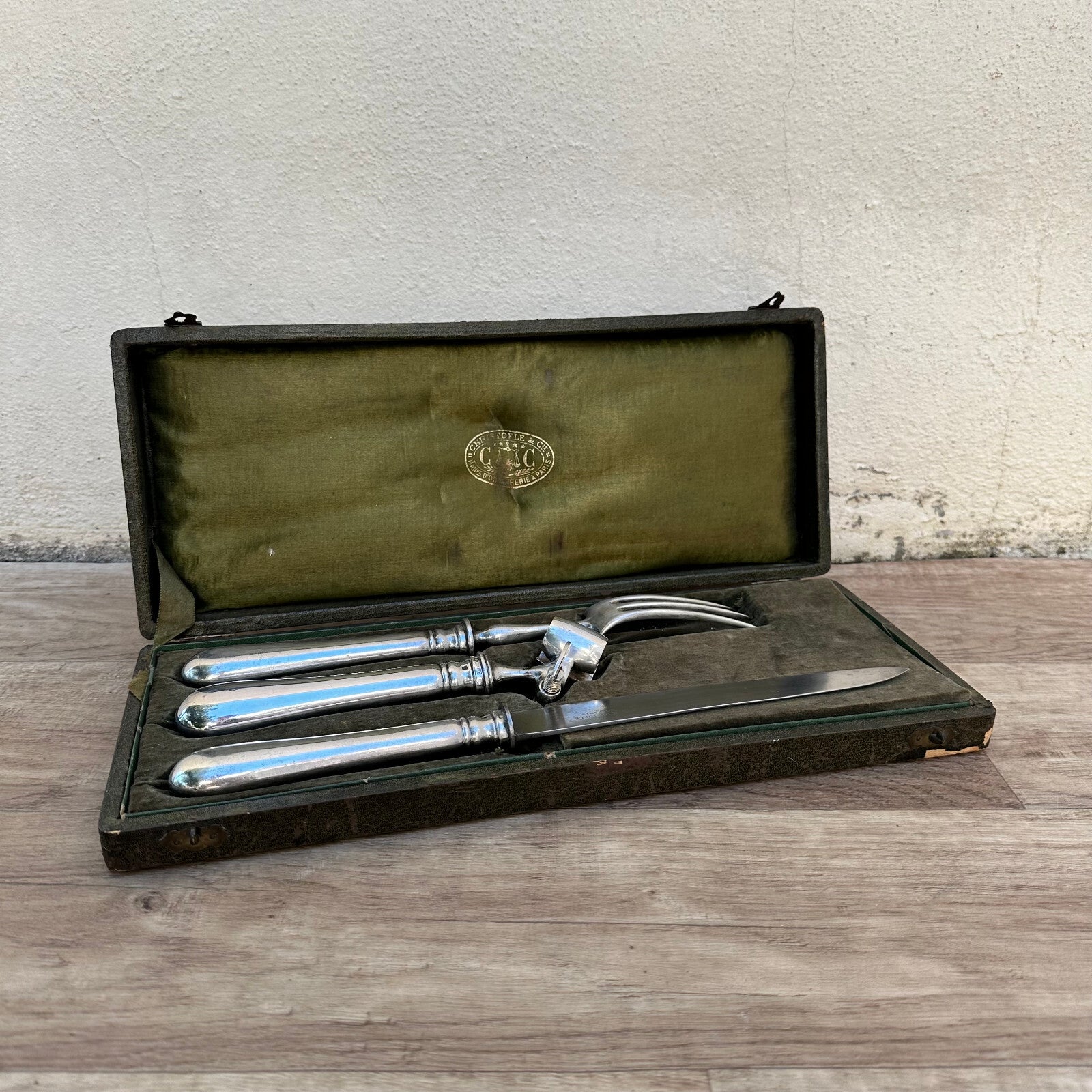 Vintage Christofle Carving Set 3 Piece Silverplate French Box 2109231 Fleamarketfrance