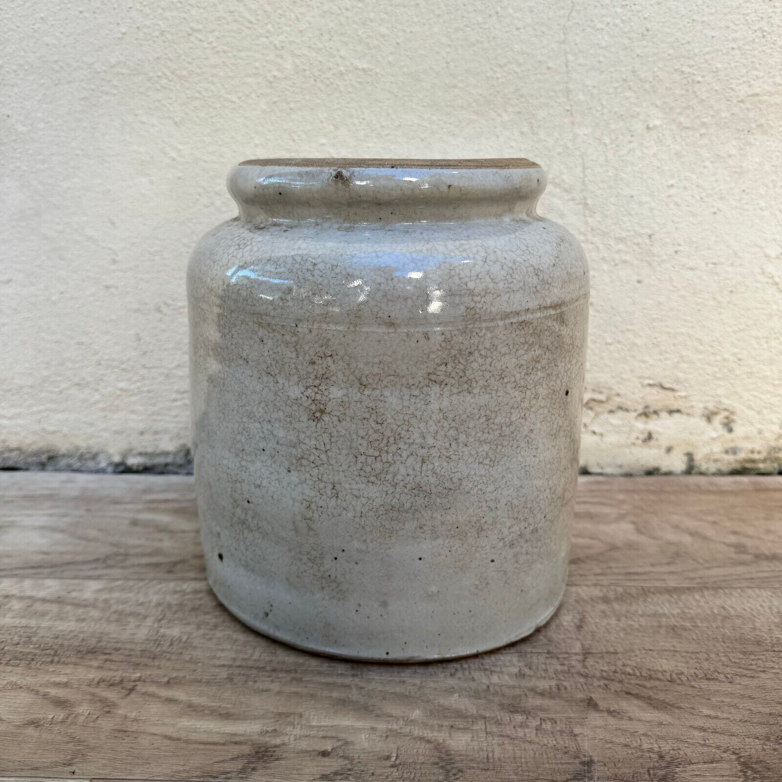 HANDMADE GLAZED GREY FRENCH CONFIT JAM POT BIG STONEWARE 8" 1810236 - Fleamarketfrance