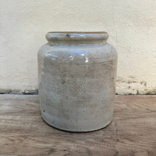 HANDMADE GLAZED GREY FRENCH CONFIT JAM POT BIG STONEWARE 8" 1810236 - Fleamarketfrance