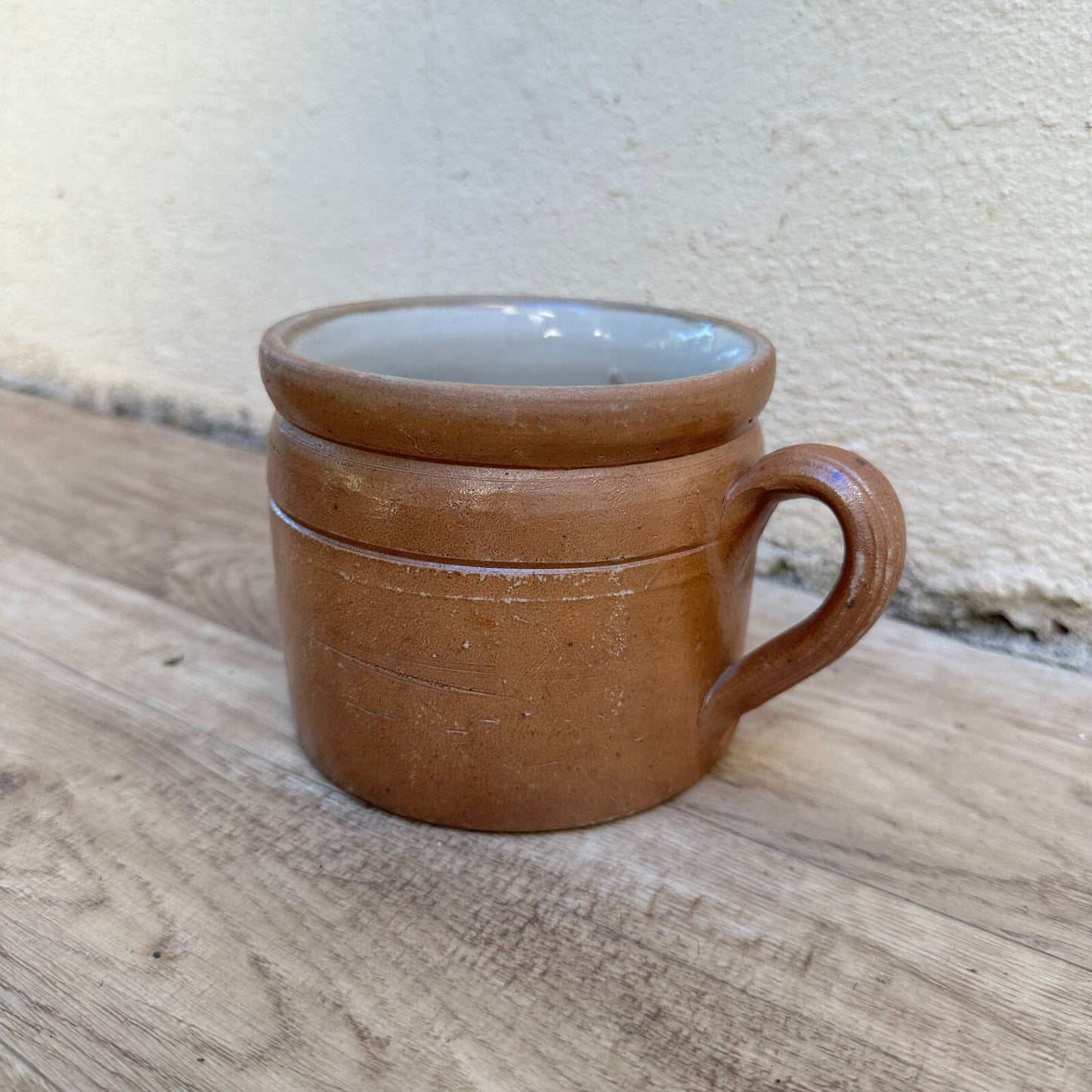French Stoneware Confit Jar Brown Pottery Vintage Mug Cup 01112319 Made in France