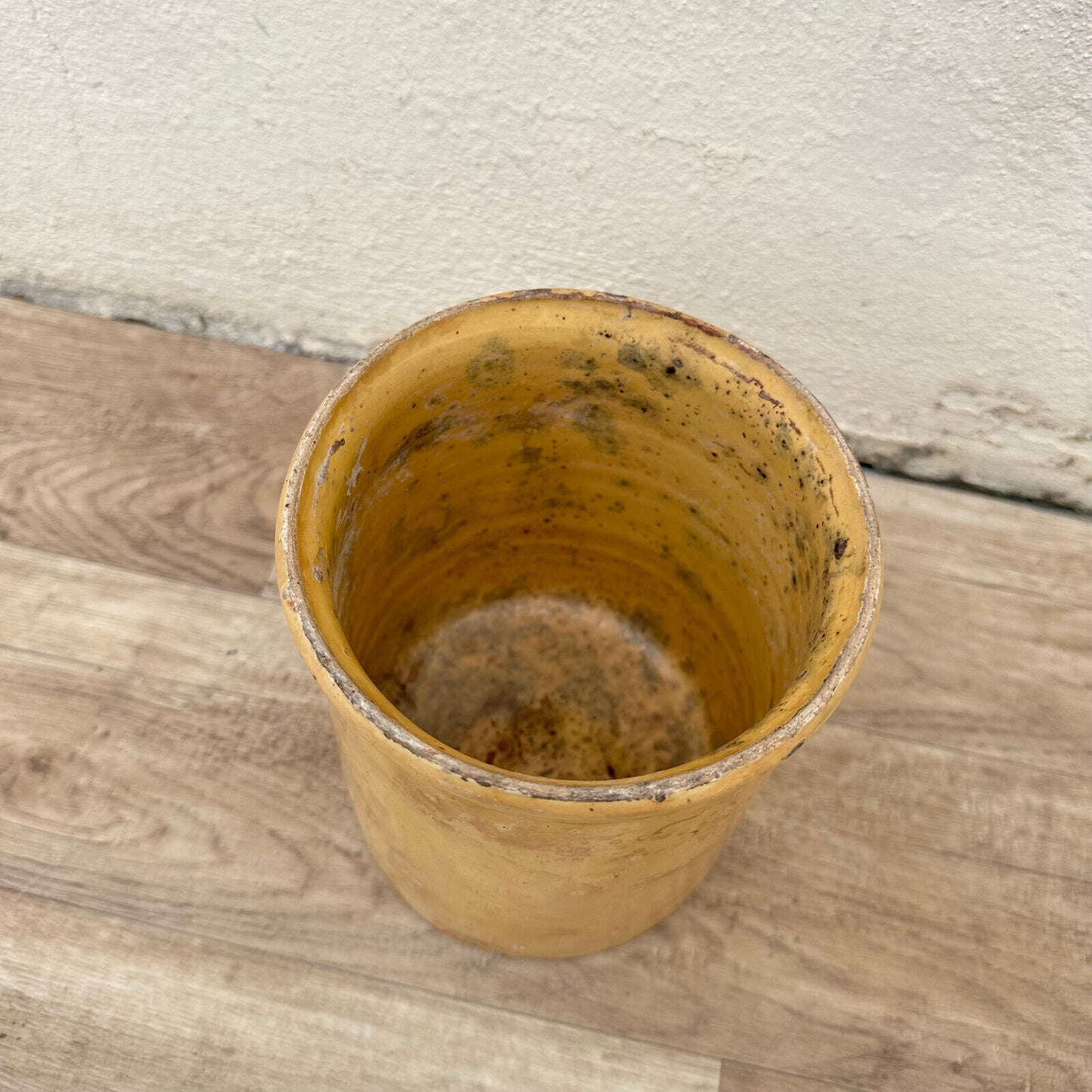 HANDMADE GLAZED YELLOW FRENCH CONFIT JAM POT SMALL TERRACOTTA  7 1/4" 1105234 - Fleamarketfrance