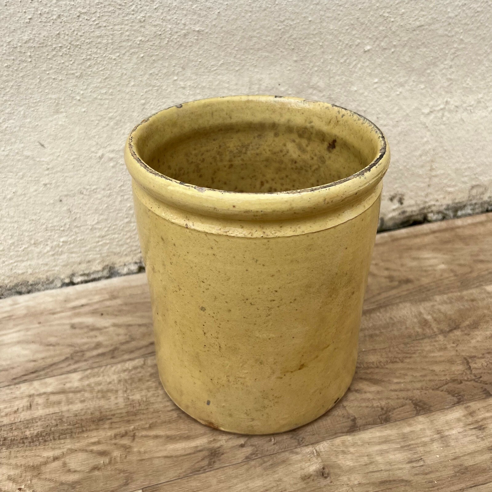 Antique French Confit Pot Yellow Glazed Terracotta Handmade 8.5" 22042224 Unmarked