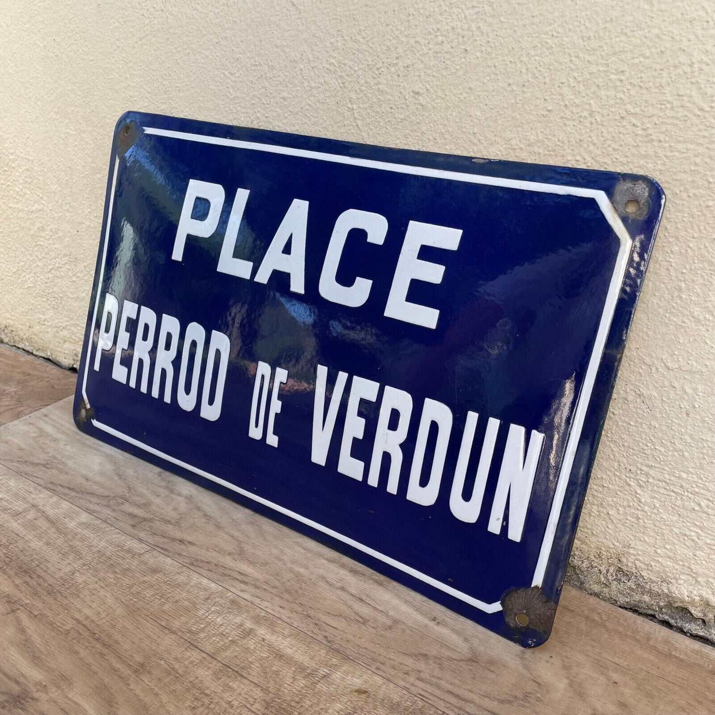 Old French Street Enameled Sign Plaque arched bombed - vintage VERDUN 1501254 - Fleamarketfrance