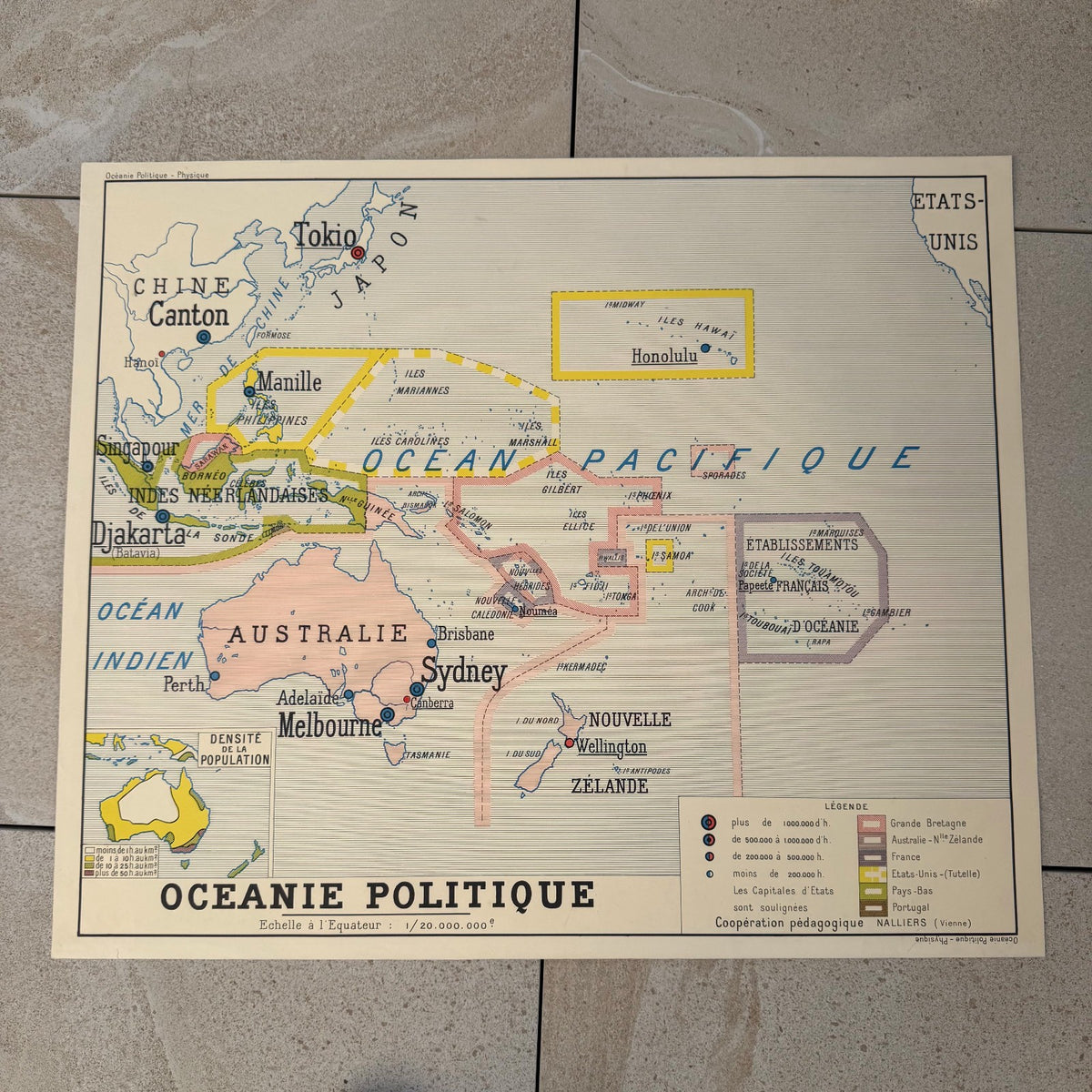 Vintage French Educational School Map Oceania Pacific Poster 20082616 Fleamarketfrance