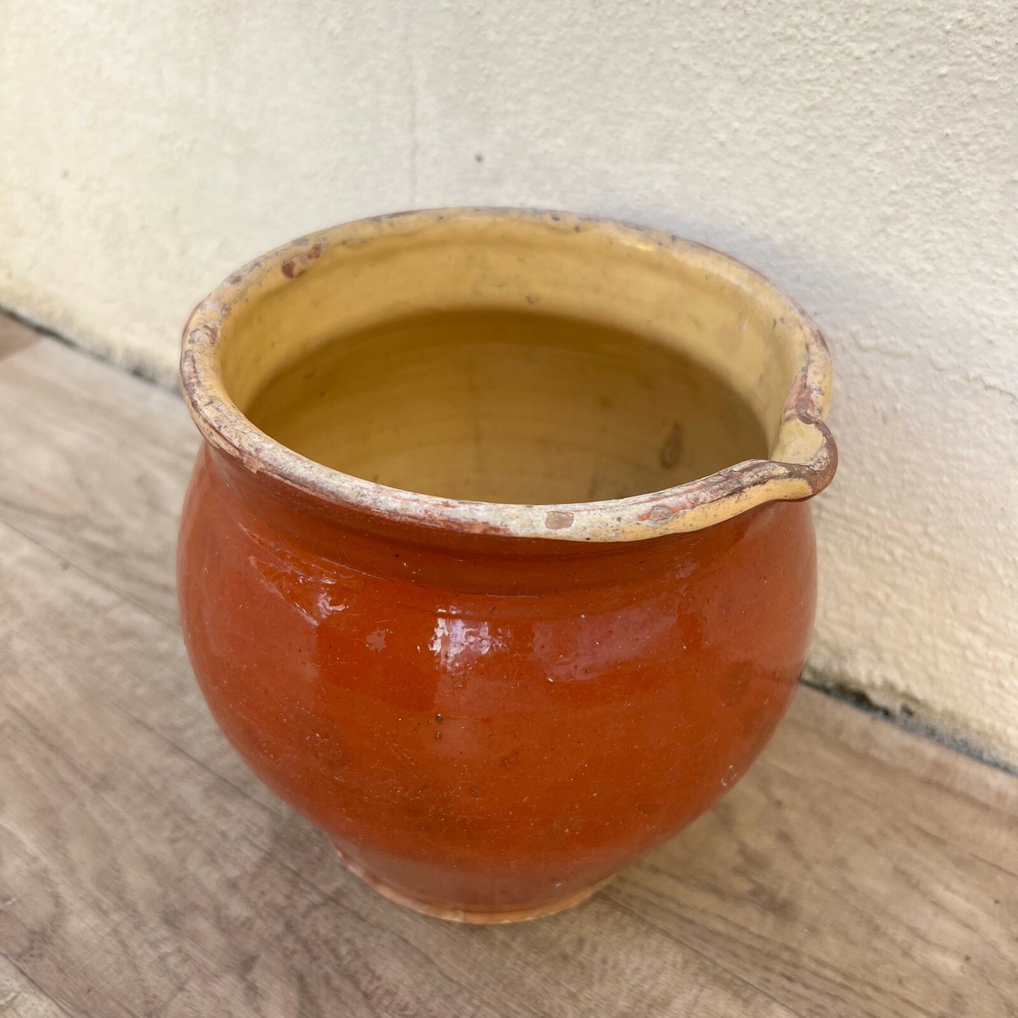 Vintage French Terracotta Mug Handmade Brown Yellow Pottery Cup 1105221 Unmarked
