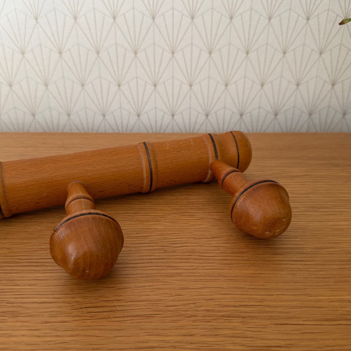 Antique French Coat Hook Hat 3 Pegs Hanger Faux Bamboo rack 0810252