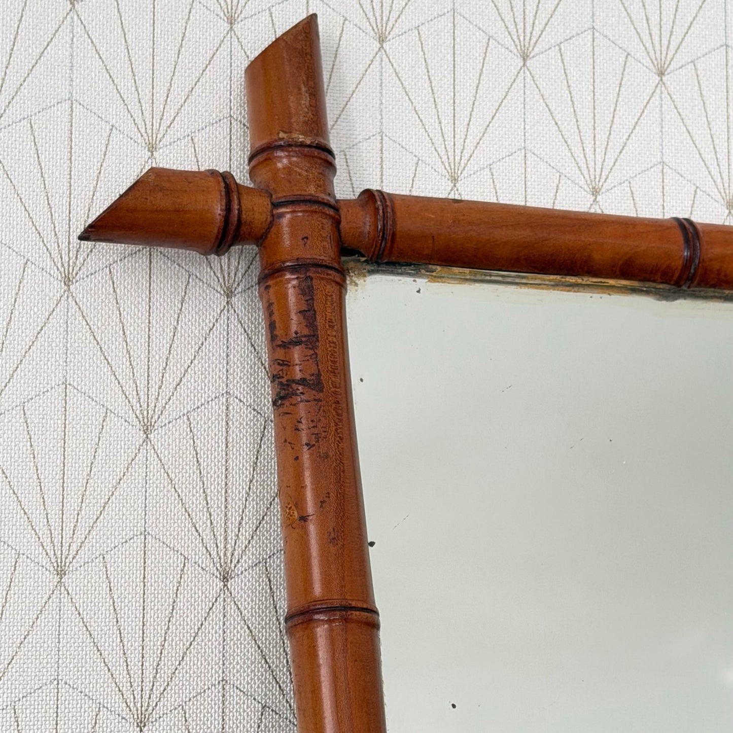 Vintage French wood faux bamboo  WALL-HANGING MIRROR 0210251