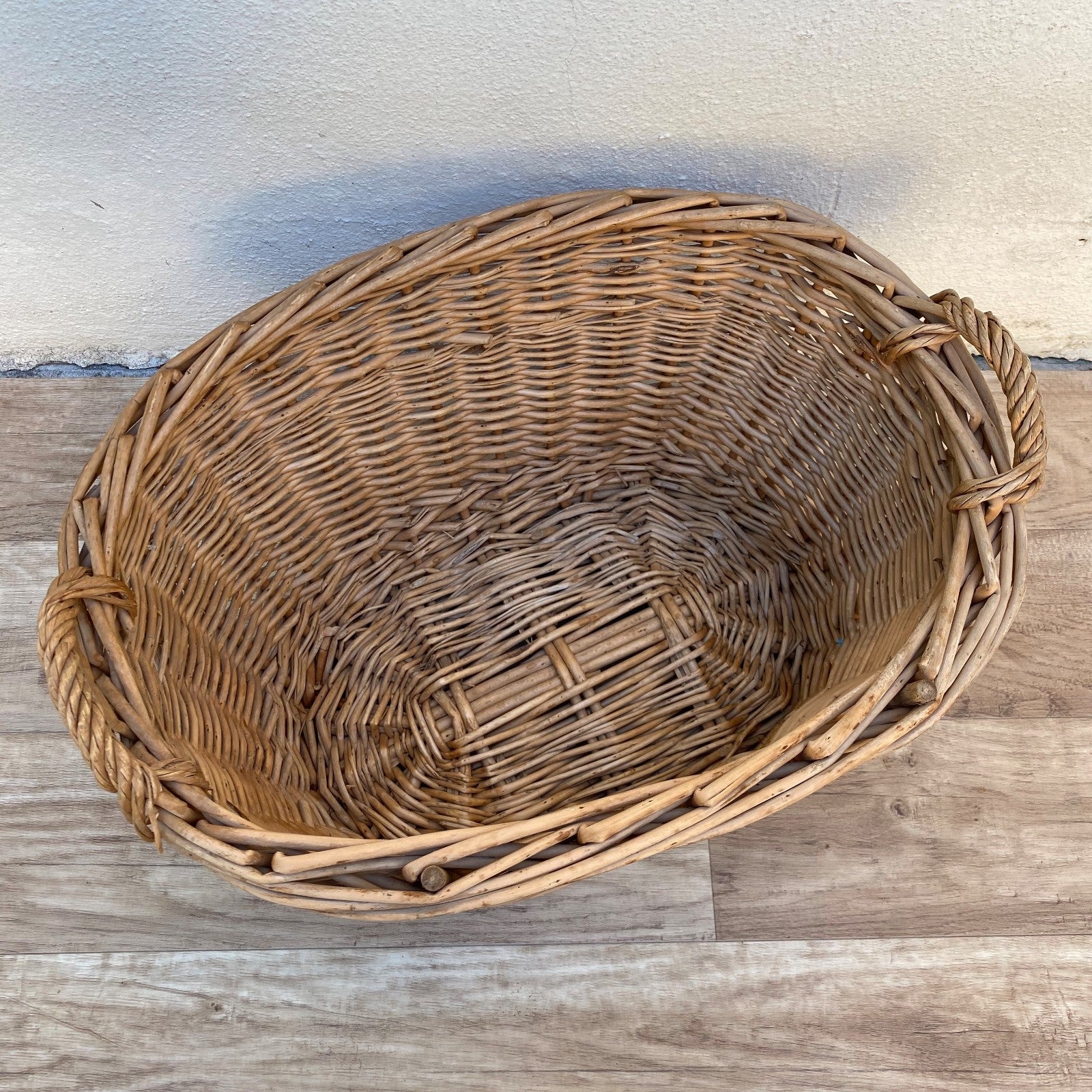 Large French Wicker Laundry Basket Vintage Rattan Market 0407262 Fleamarketfrance