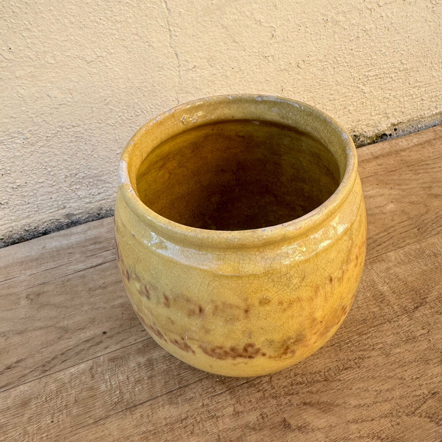 HANDMADE GLAZED BROWN YELLOW ANTIQUE FRENCH HONEY POT TERRACOTTA 1202255 - Fleamarketfrance