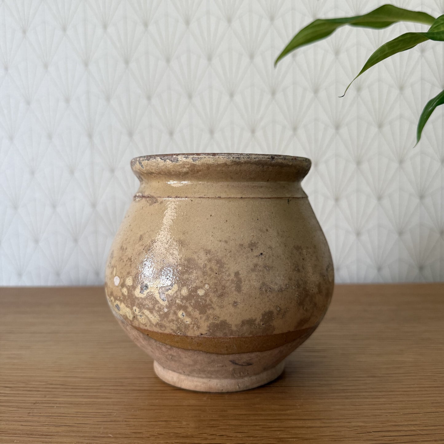 HANDMADE GLAZED BROWN YELLOW ANTIQUE FRENCH HONEY POT 2904257