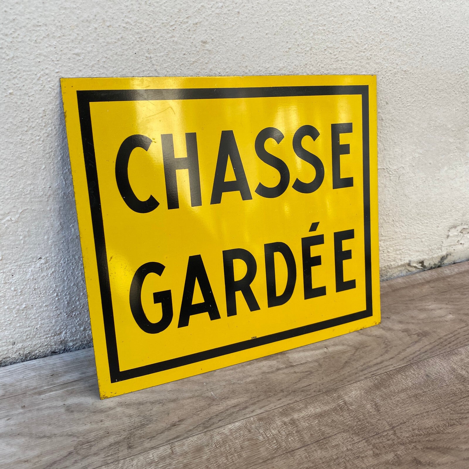 Vintage French Hunting Sign Chasse Gardee Metal Yellow Black 03102216 Unbranded