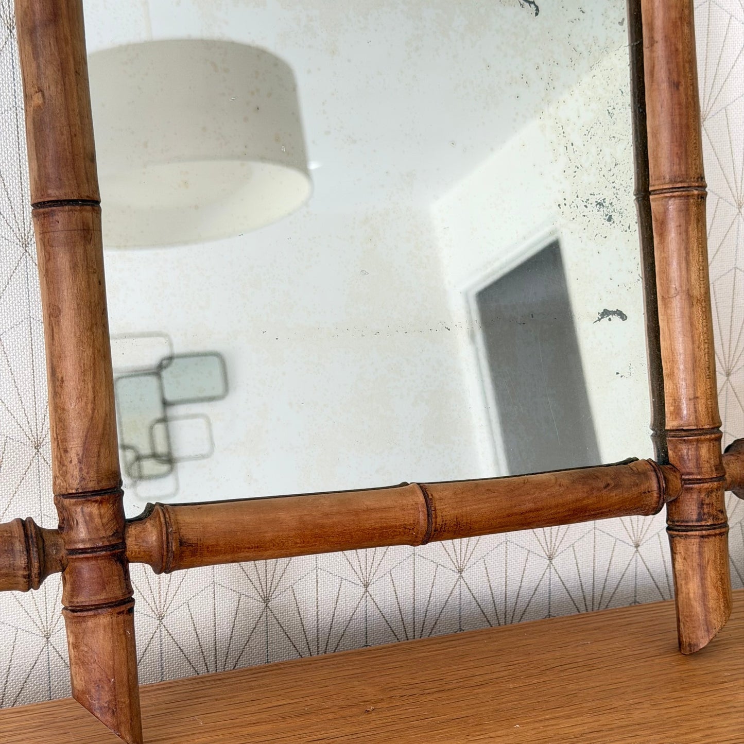 Vintage French wood faux bamboo  WALL-HANGING MIRROR 0210253