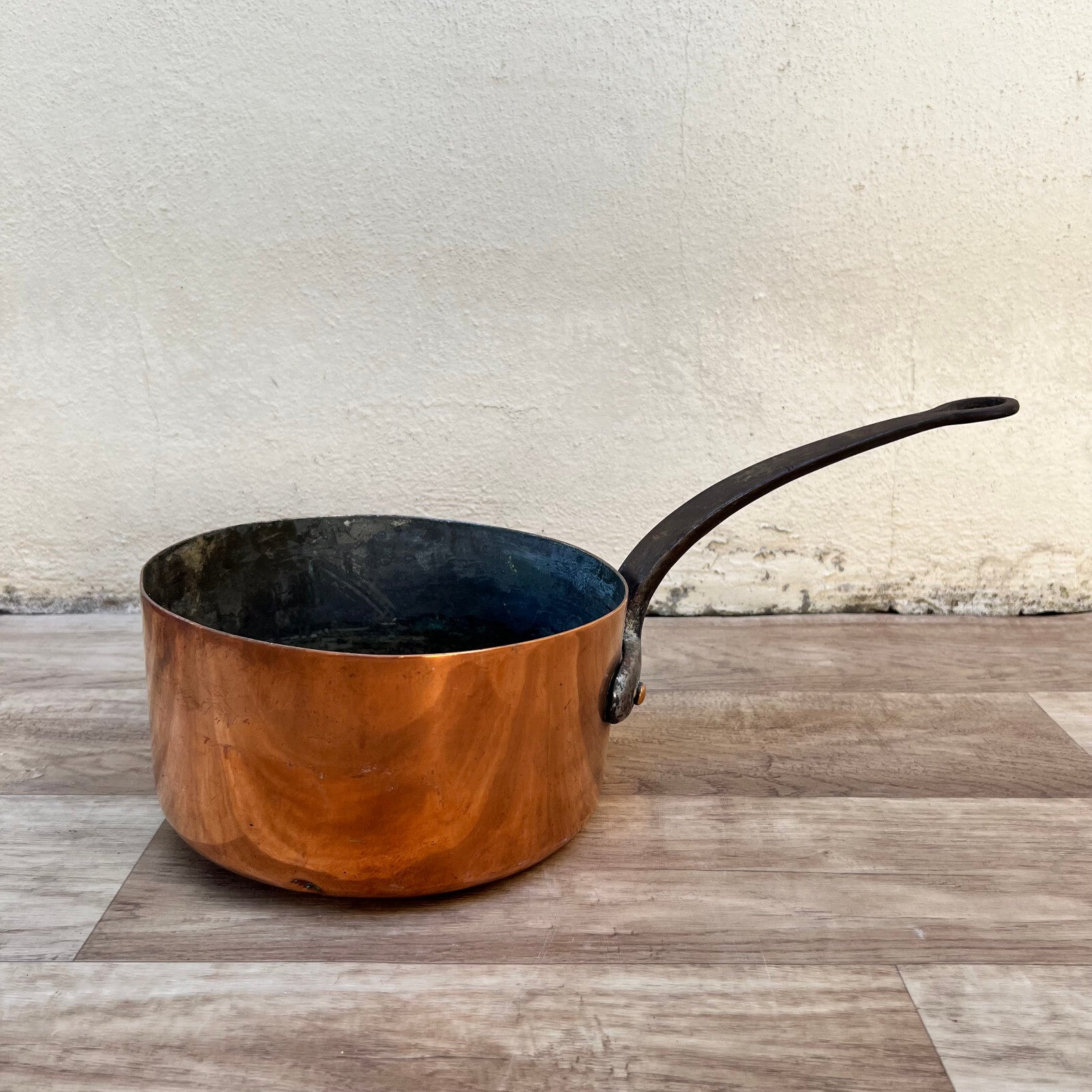 French Copper Saucepan Tin Lined Cast Iron Handle 8.25" Vintage 08082212 Unbranded