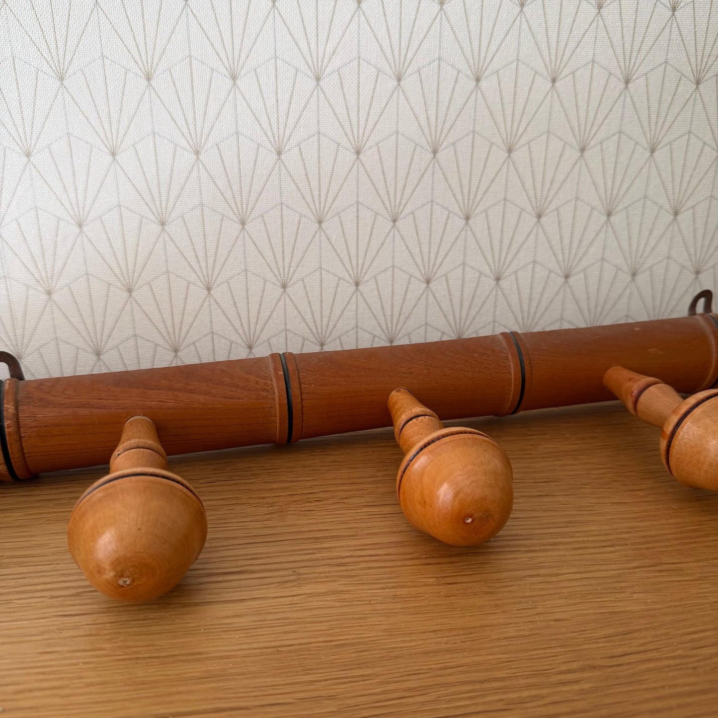 Antique Wooden French Coat Hook Hat 5 Pegs Hanger Faux Bamboo rack 2409252