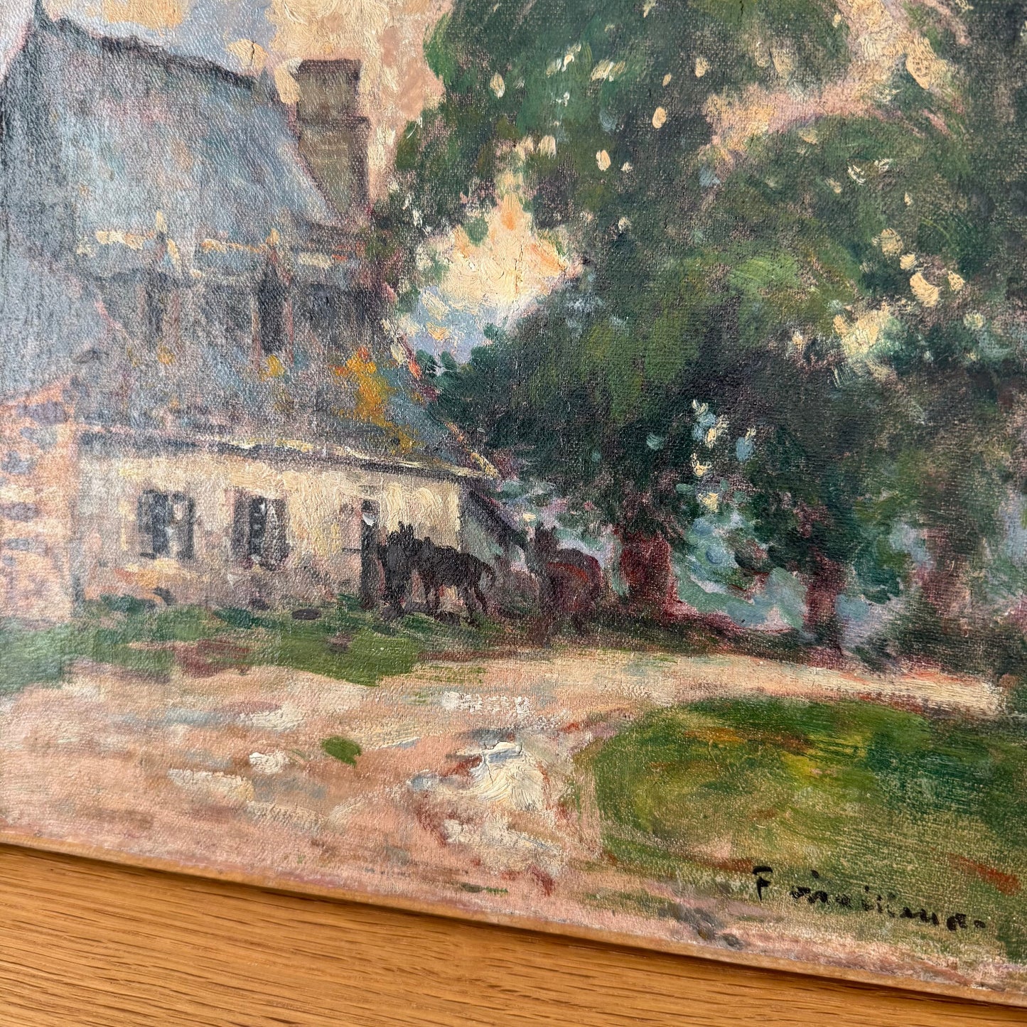 Vintage French Art Landscape Painting House Signed Countryside 1206253