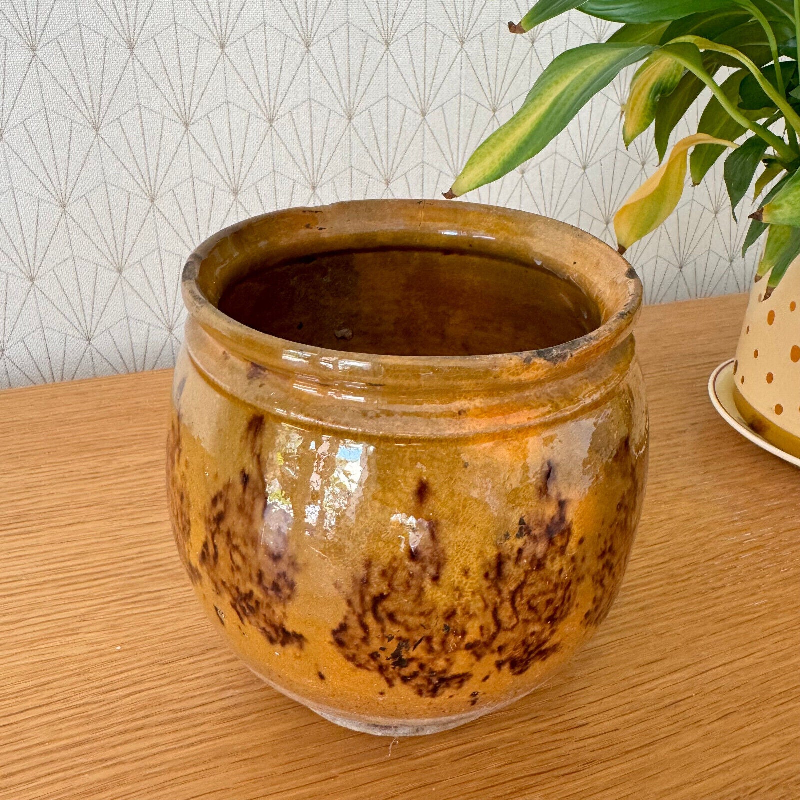 HANDMADE GLAZED YELLOW FRENCH CONFIT JAM POT SMALL STONEWARE 5 3/4 BIG 15062412 - Fleamarketfrance