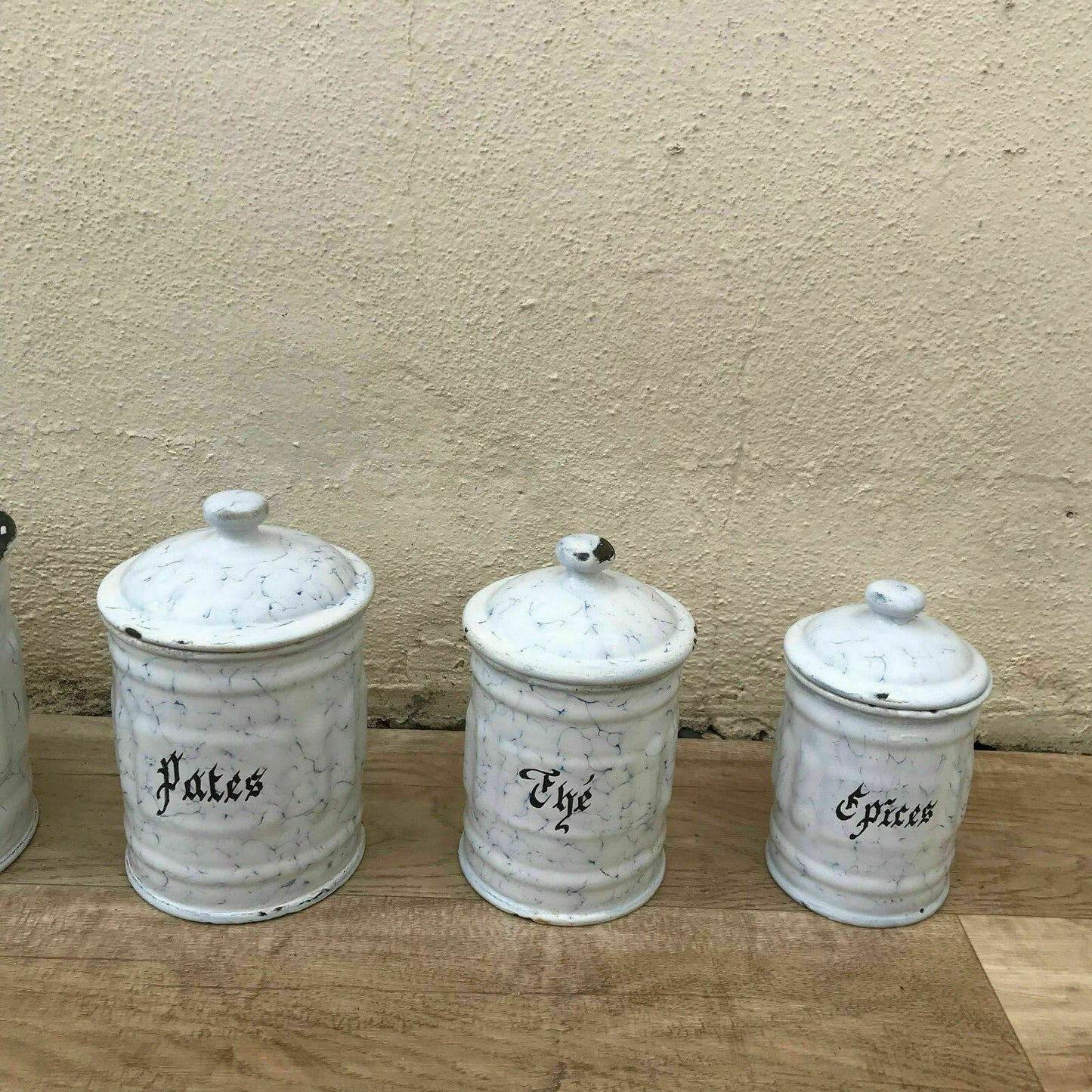 Bistro Francais 6 Canisters Set French Enameled France Vintage 1900 s 07061829 - Fleamarketfrance