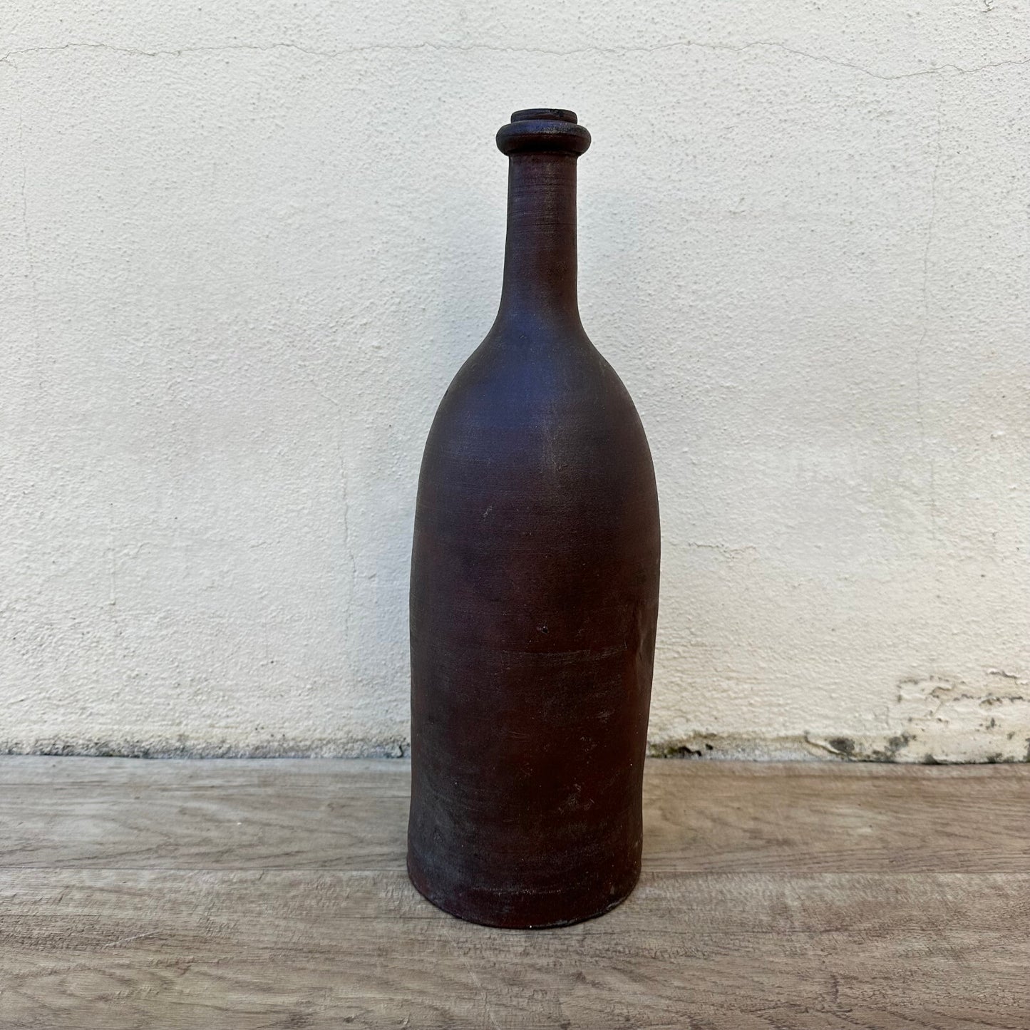 Vintage French Stoneware Bottle Wine Spirit Dark Brown Ceramic 14¾" 0706233 Unmarked