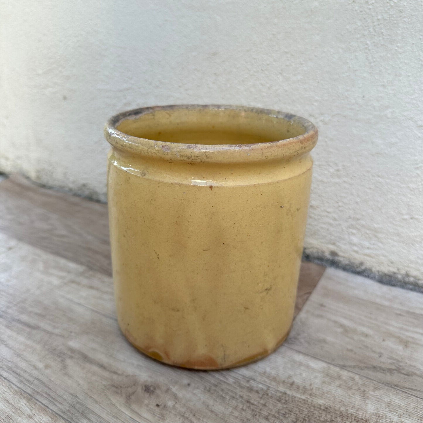 HANDMADE GLAZED BEIGE YELLOW ANTIQUE FRENCH JAM POT CONFIT 0503257 - Fleamarketfrance