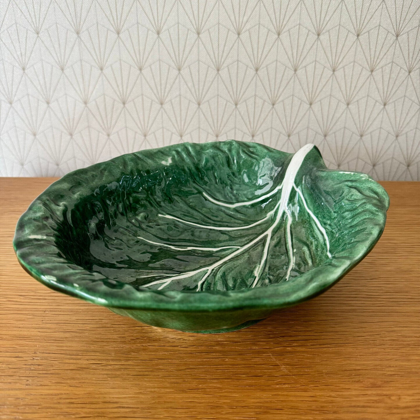 French Green Cabbage Majolica Gerber Prestige Paris fruit bowl 08052415 - Fleamarketfrance