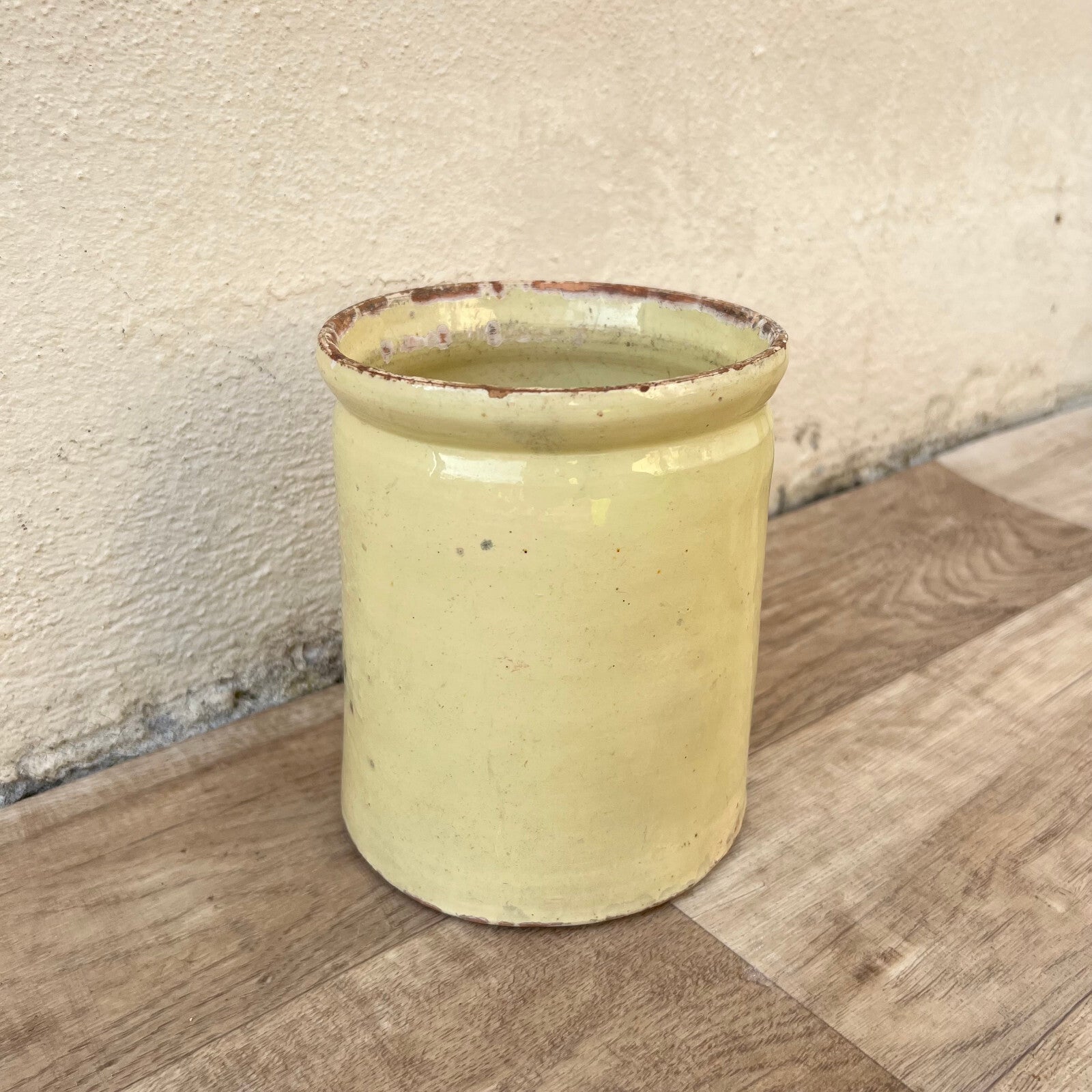 French Jam Pot Yellow Glazed Terracotta Antique Crock 6" 1210247 Unbranded