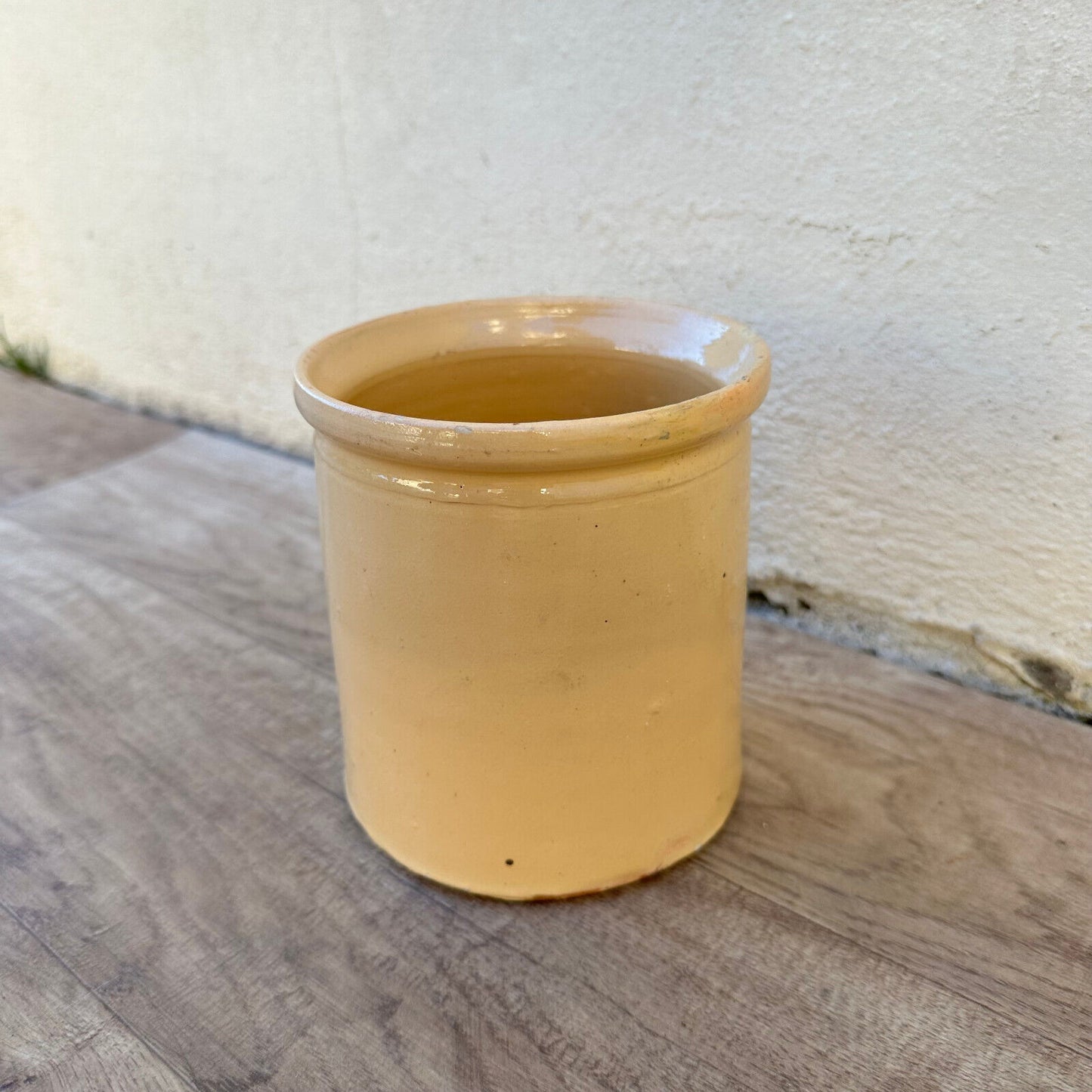 HANDMADE GLAZED YELLOW ANTIQUE FRENCH CONFIT POT SMALL TERRACOTTA 2202232 - Fleamarketfrance