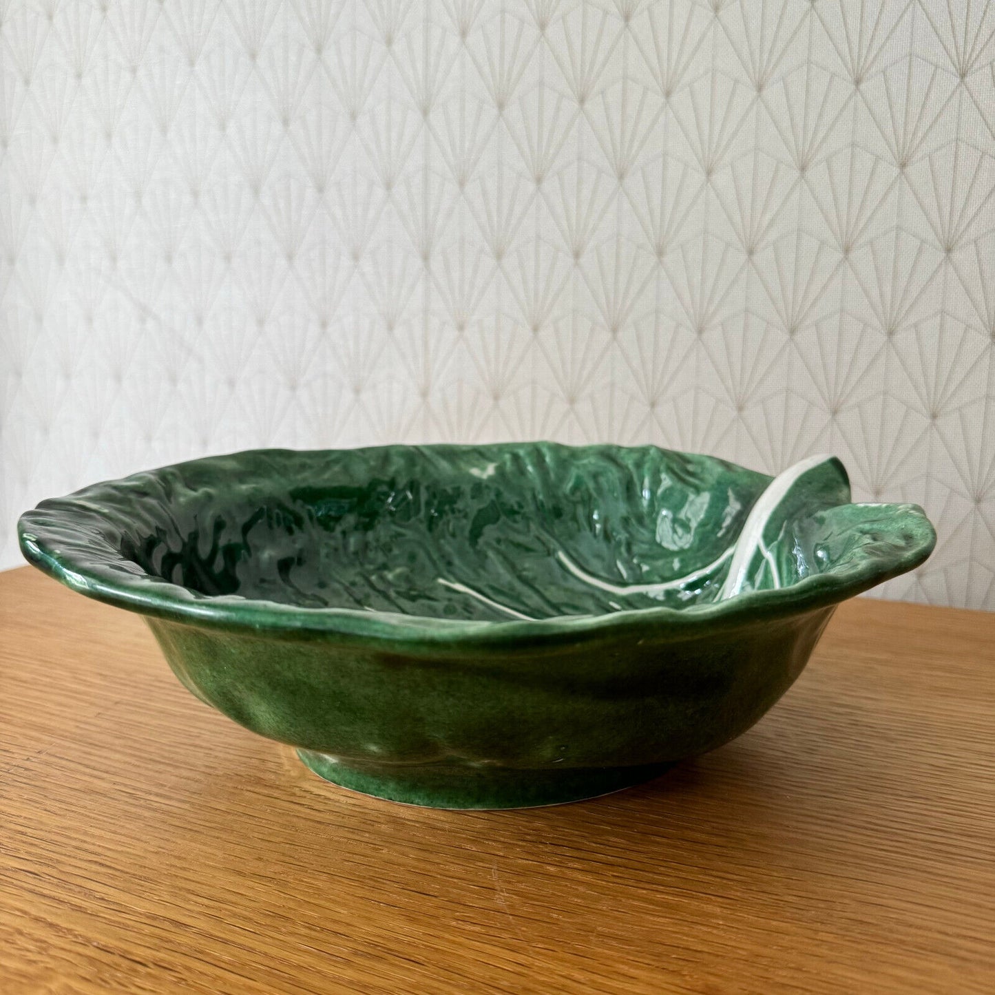 French Green Cabbage Majolica Gerber Prestige Paris fruit bowl 08052415 - Fleamarketfrance