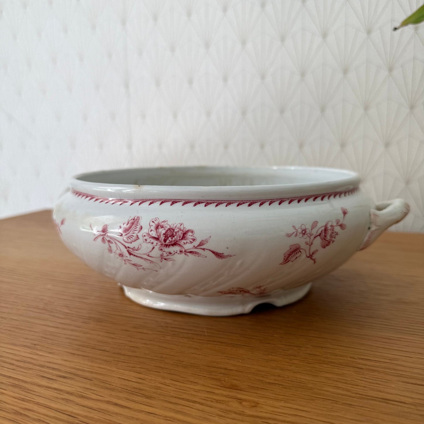 French Luneville Tureen Pink Floral Transferware Earthenware Bowl 03092510 Luneville